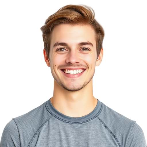 Een persoon die naar de camera glimlacht met een witte achtergrond.