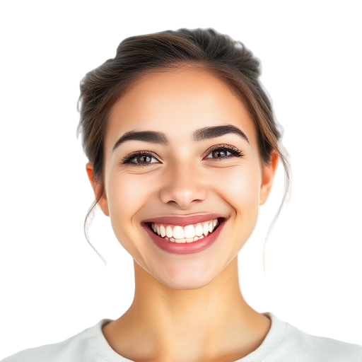 Een persoon die naar de camera glimlacht met een witte achtergrond.