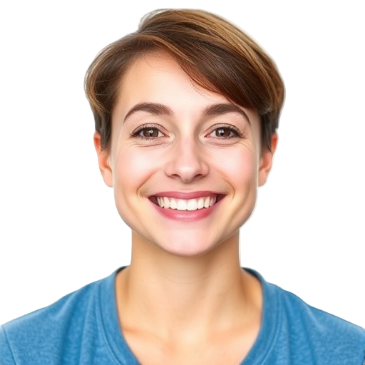 Een persoon die glimlacht naar de camera met een witte achtergrond.