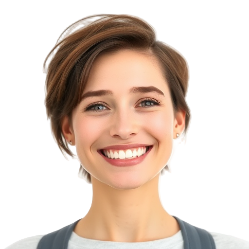 Een persoon glimlachend naar de camera met een witte achtergrond.