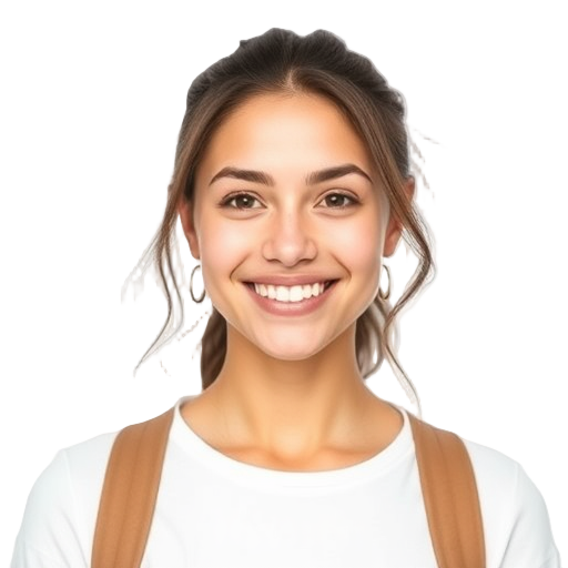 Een persoon die naar de camera glimlacht met een witte achtergrond.