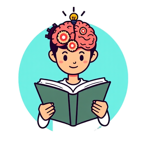 Persoon leest een boek met een denkende geest.