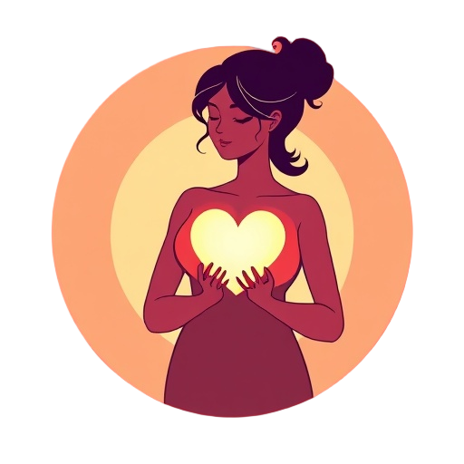 Carefully describe an image showing "heart" "woman" "shelter" as a warm, inviting symbol of self-connection