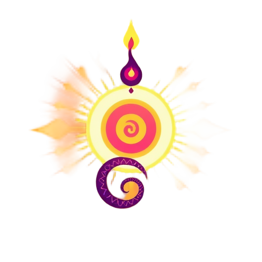 Kleurrijke spiralen en een stralend licht.