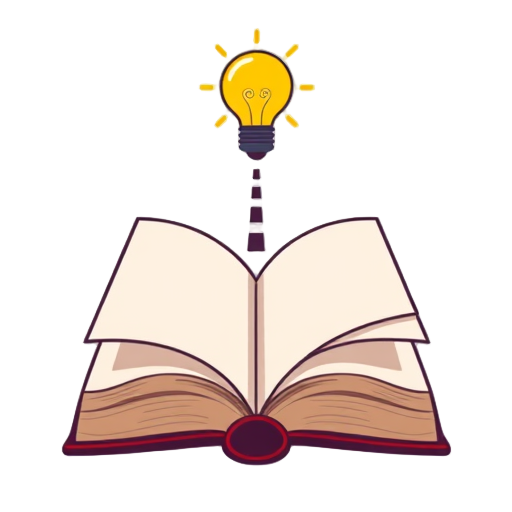 Open boek met een gloeilamp erboven.
