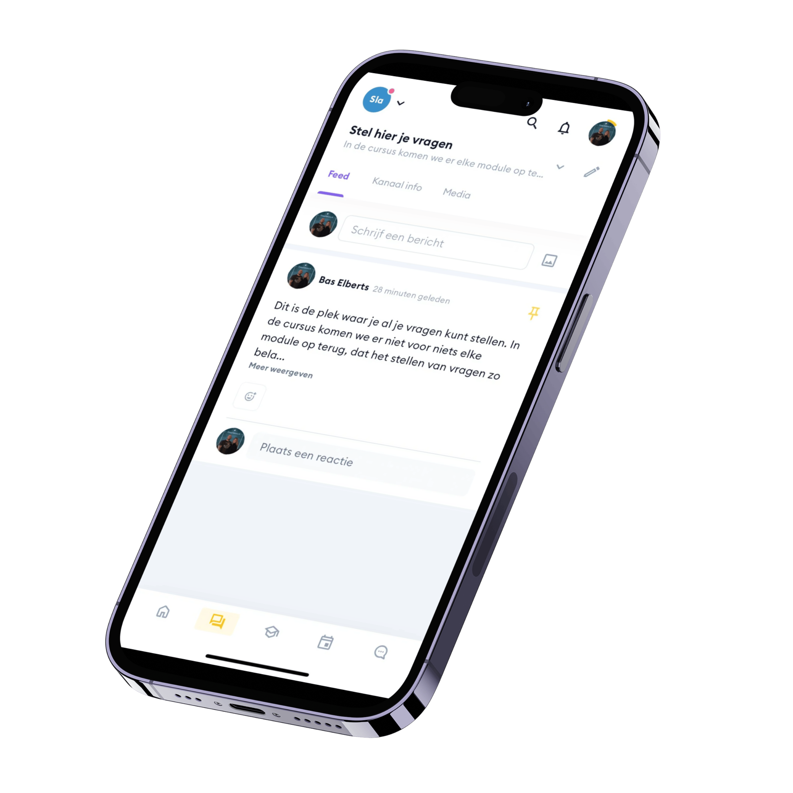 Mockup online SlaapBalans communty via app op telefoon