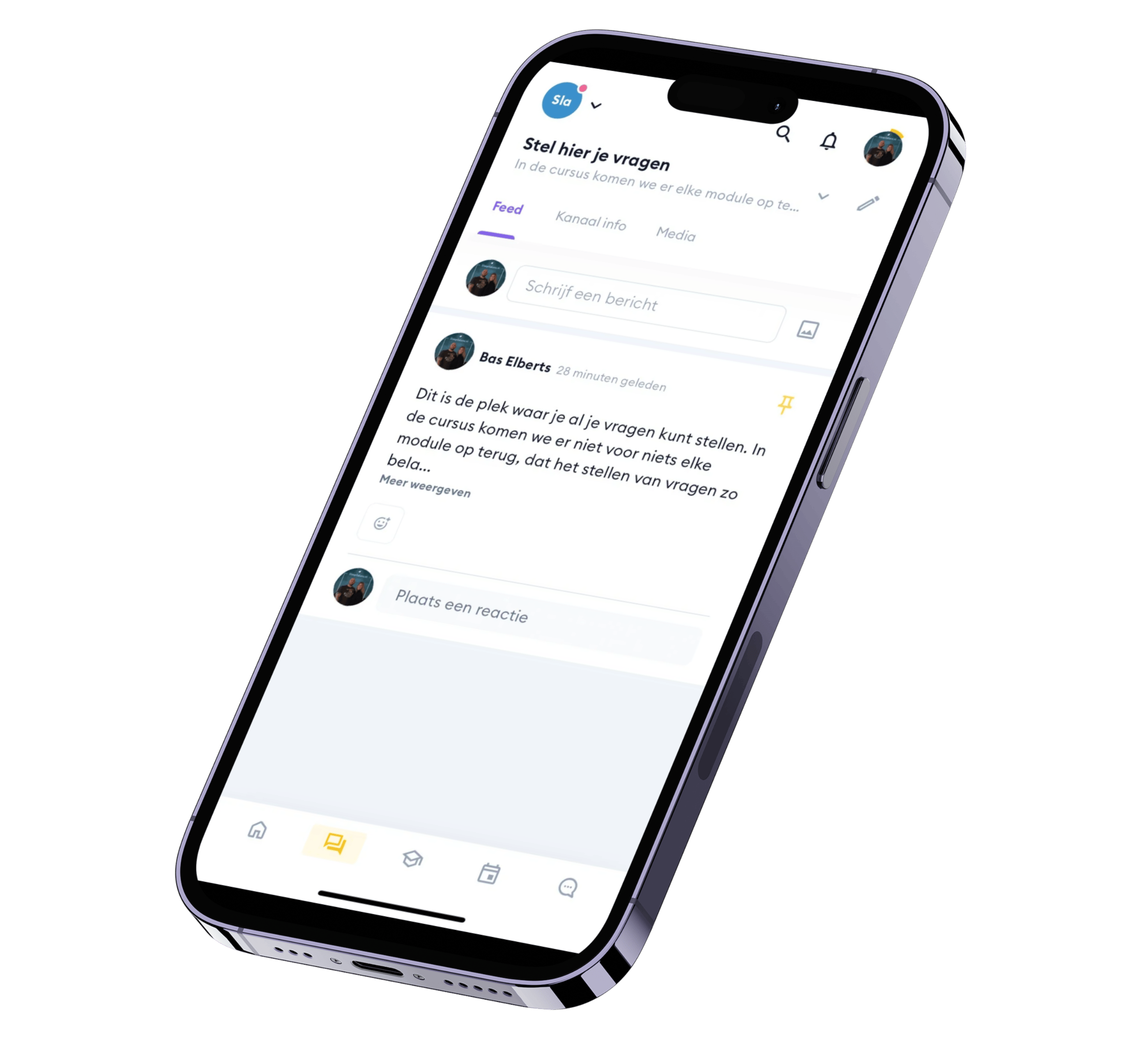 Mockup online SlaapBalans communty via app op telefoon