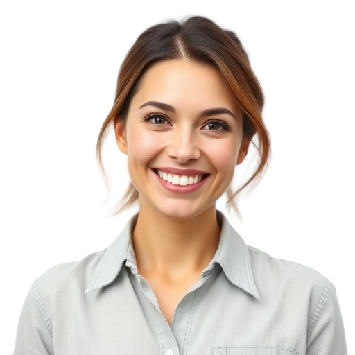 Een lachende persoon met een witte achtergrond.