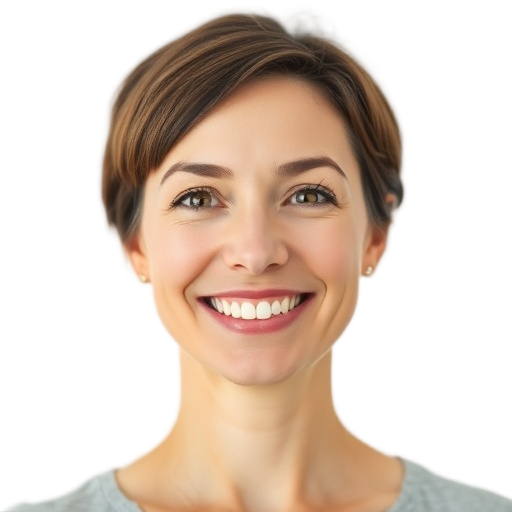 A person smiling to the camera with a white background looking like