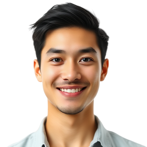 Een persoon die naar de camera glimlacht met een witte achtergrond.