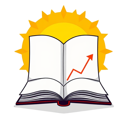 Open notitieboek met een grafiek en zon.