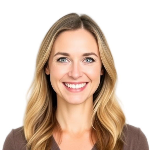 A person smiling to the camera with a white background looking like