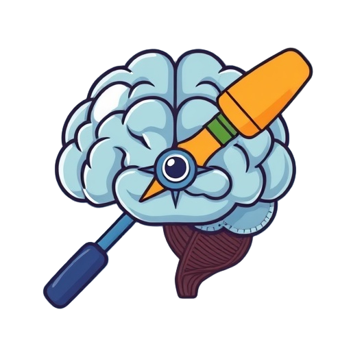 Carefully describe an image in great detail that needs to be generate, use quotes to split visual things, "calm brain" "magnifying glass" "strategy compass"