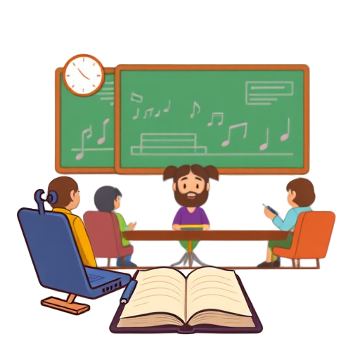 Klaslokaal met muziek en interactieve sessie.