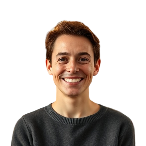 A person smiling to the camera with a white background looking like