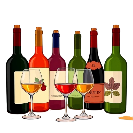 "Open, pour, enjoy" six bottles celebrate feast, diverse wines glow, festive table scene, approachable vibe, cheerful hosts, warm colors"