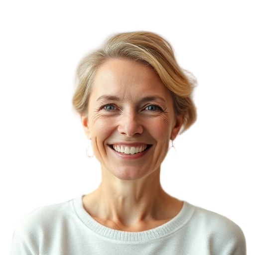 A person smiling to the camera with a white background looking like