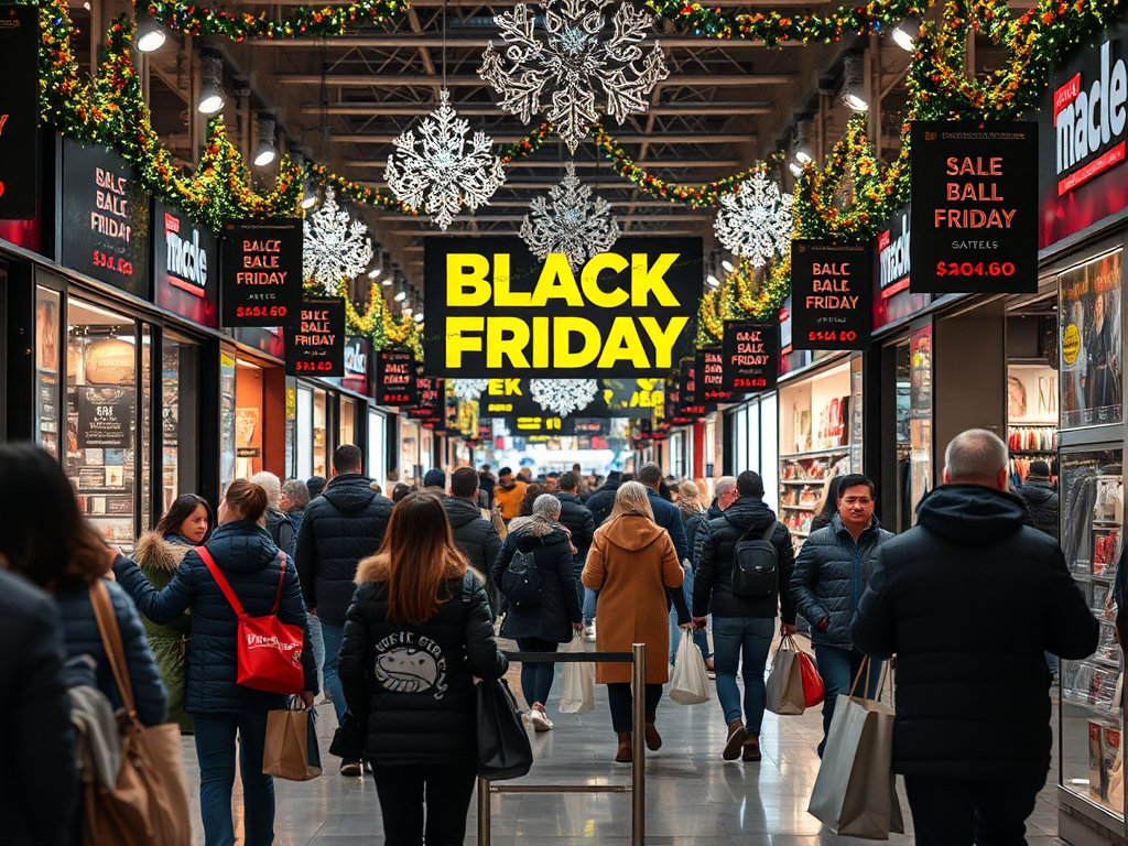 Drukke Black Friday winkelervaring met schoppende klanten.