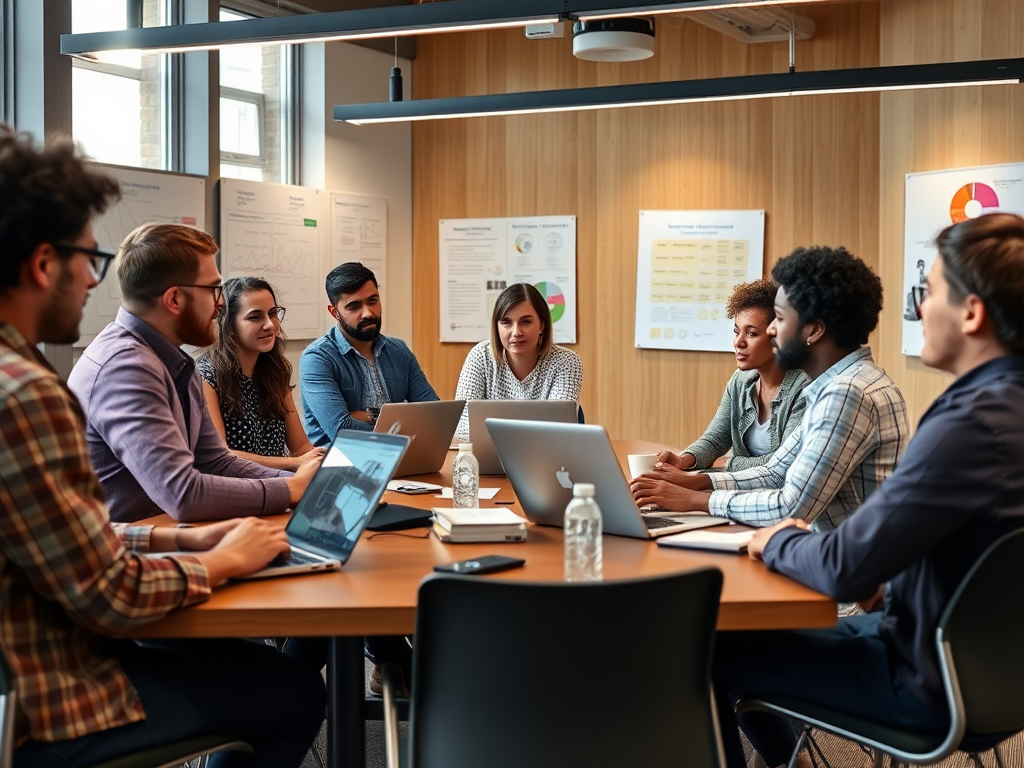 Een diverse groep ondernemers in een moderne klaslokaal.