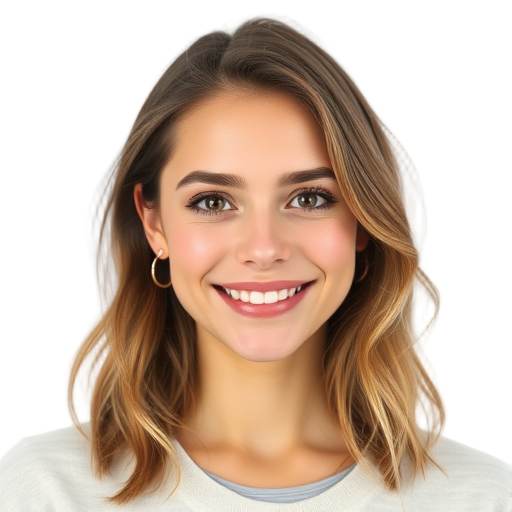 A cheerful person smiling to the camera with a white background looking like