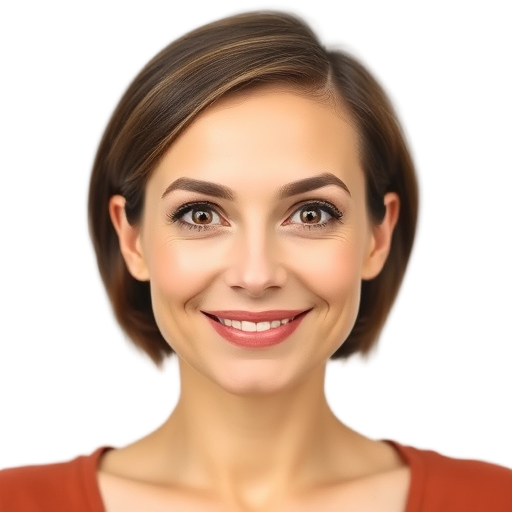 A confident woman smiling to the camera with a white background looking like