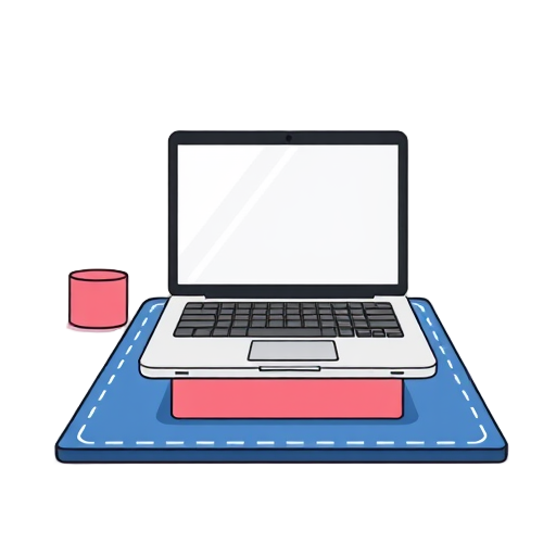 Laptop op een yoga blok op een mat.