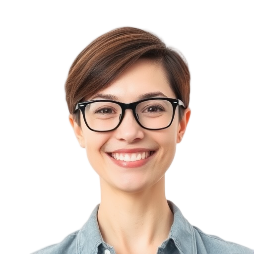 Een persoon die naar de camera lacht met een witte achtergrond.