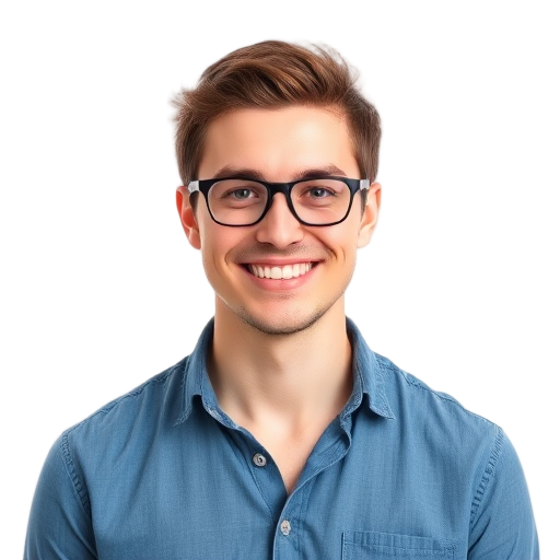 Een glimlachende persoon voor een witte achtergrond.