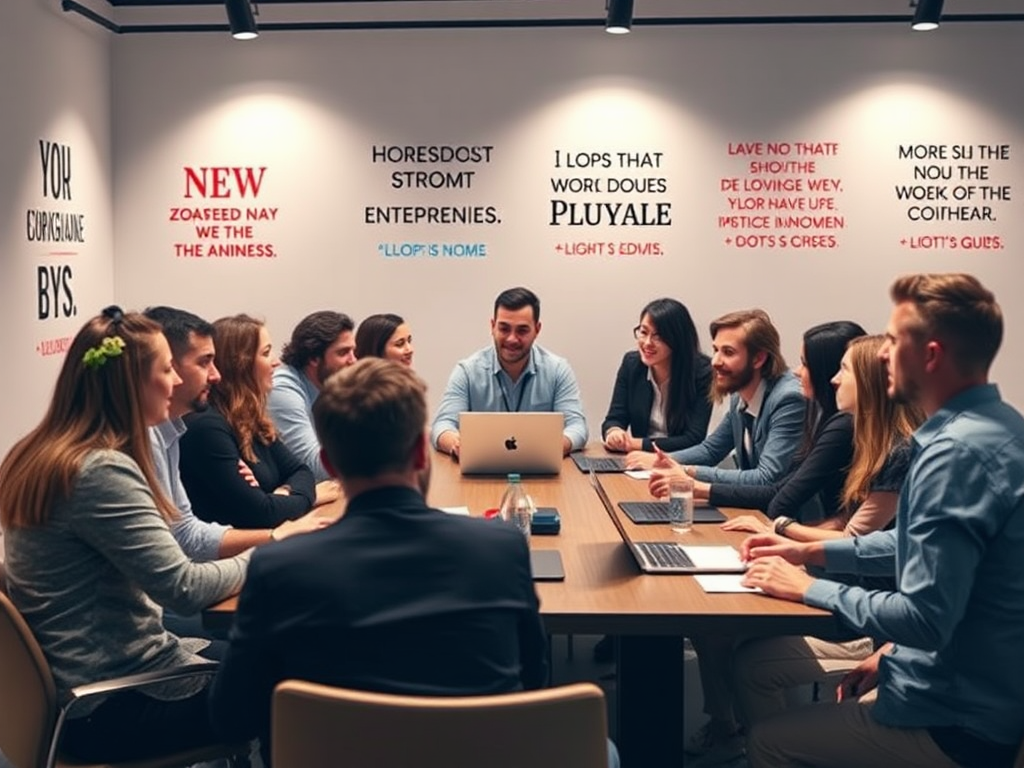 Een diverse groep ondernemers in een levendige discussie aan tafel.