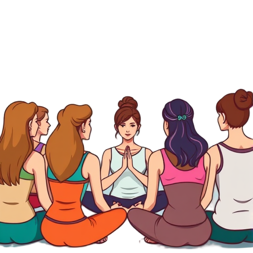 Vrouwen in een yoga-sessie en inspirerende bijeenkomst.