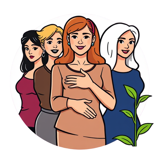 Groep vrouwen met verbonden handen en een plant.