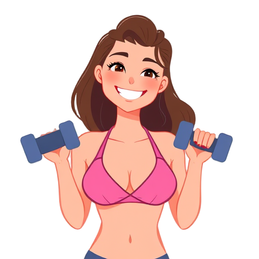 "Smiling woman" "in bikini" "doing workout" "early bird clock" "fast result graph" "simple dumbbells"