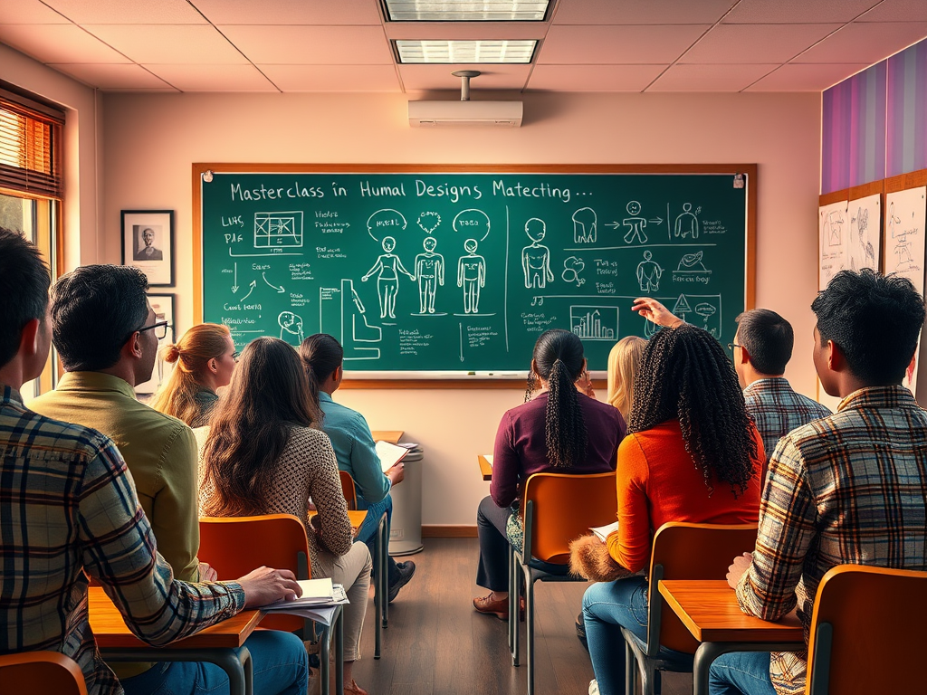 Een klaslokaal met diverse studenten in een masterclass.