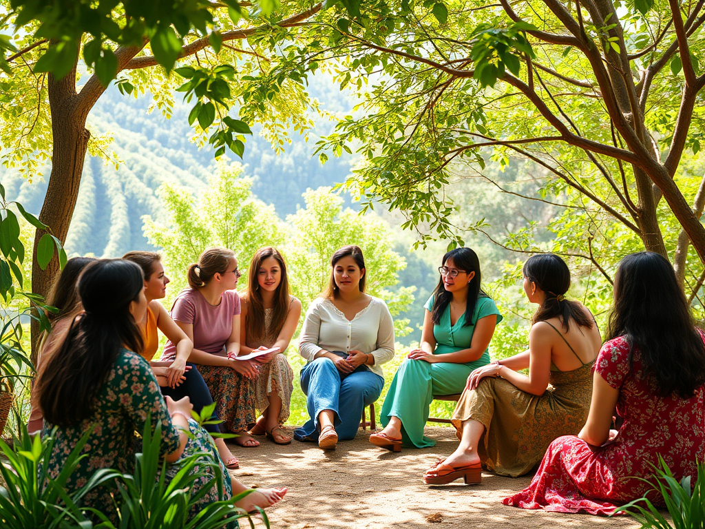 Een diverse groep vrouwen in een natuurlijke omgeving.