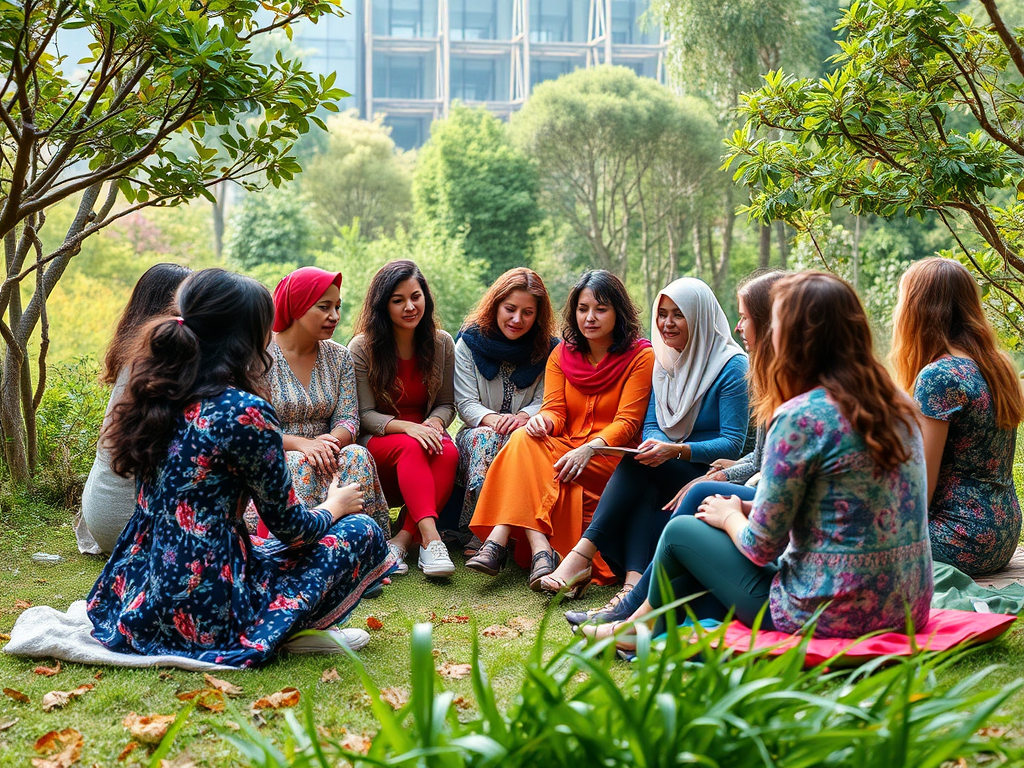 Een diverse groep vrouwen in een masterclass in de natuur.