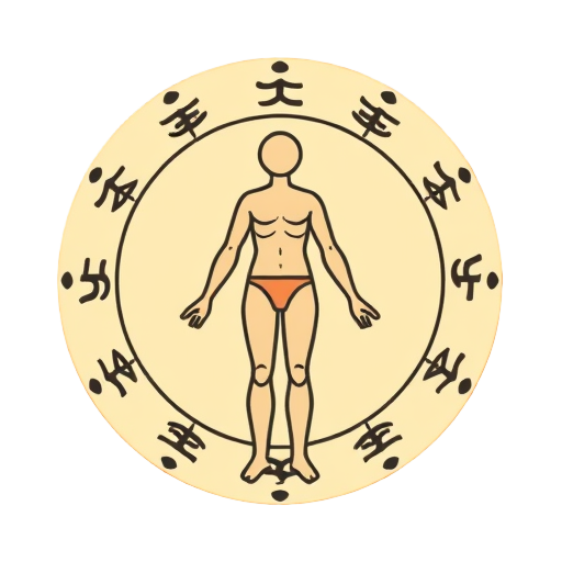 Menselijke figuur omringd door astrologische symbolen en geometrische patronen.
