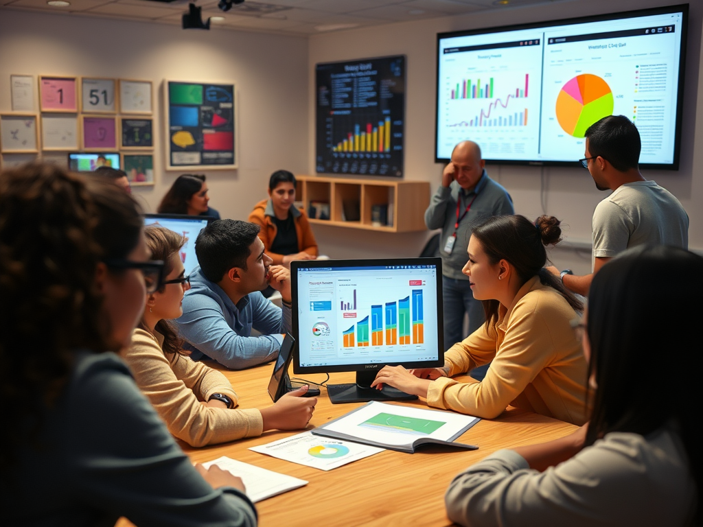 Een levendige online leeromgeving met studenten en instructeurs.