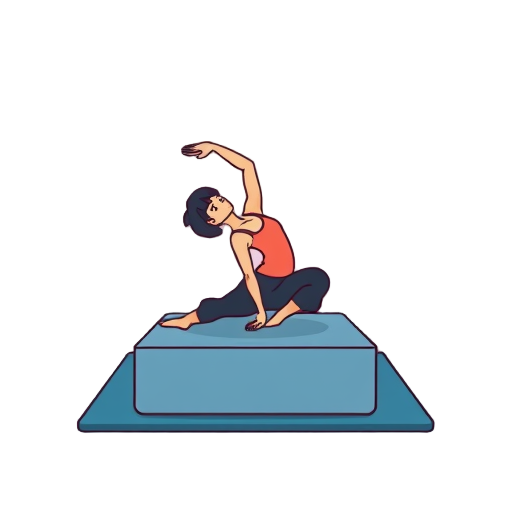 Vrouw in een yogahouding op een mat.