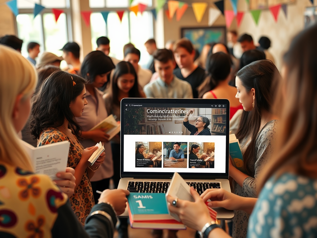 Een levendige bijeenkomst met mensen die boeken uitwisselen.