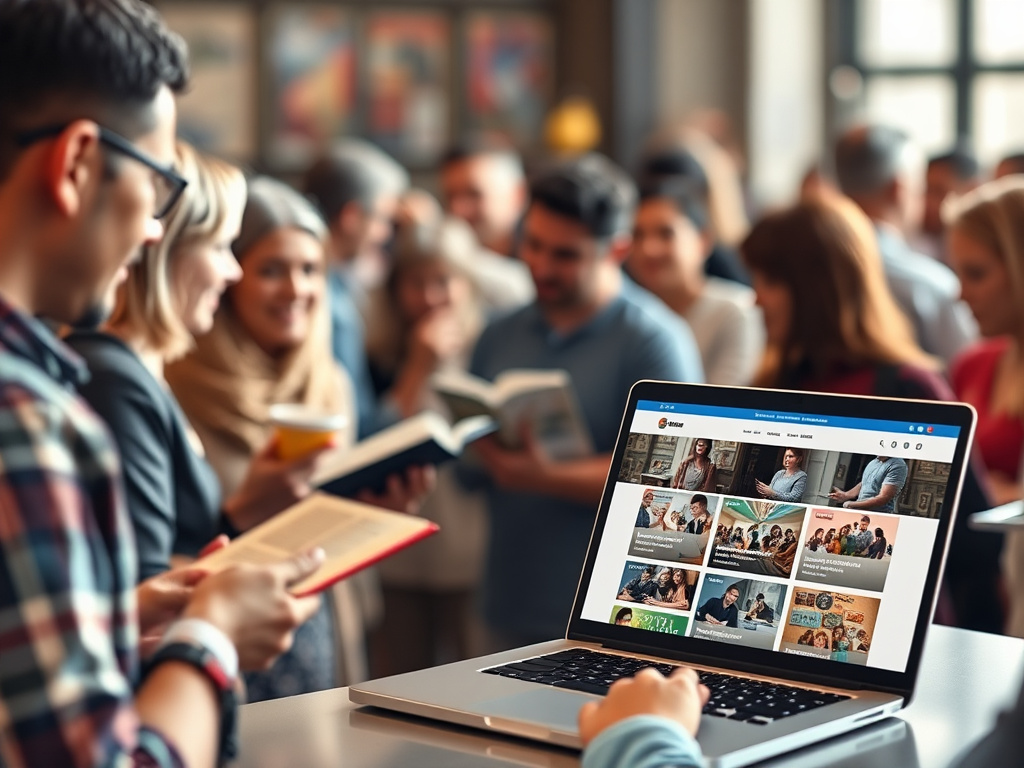 Een levendige bijeenkomst met mensen die boeken uitwisselen.
