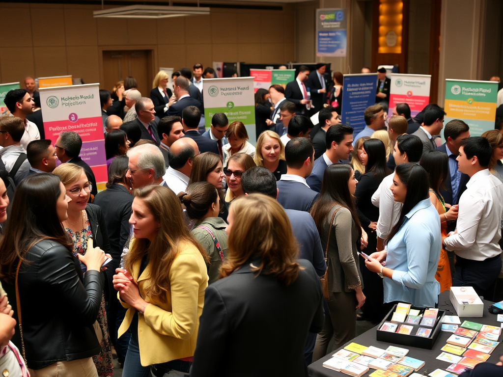 Een diverse groep professionals in gesprek op een netwerkevenement.