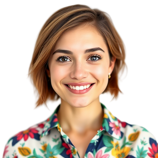 A person smiling to the camera with a white background looking like