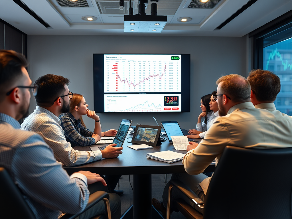 Een diverse groep investeerders in een moderne vergaderzaal.