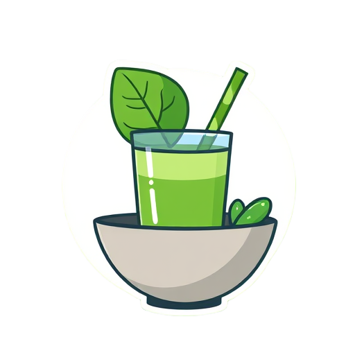 Groene smoothie met een blad in een kom.