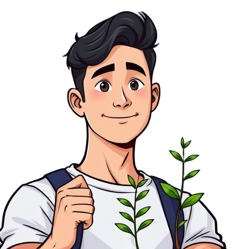 Jonge man met planten in zijn handen.