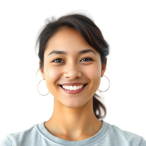 A relaxed person smiling to the camera with a white background looking like
