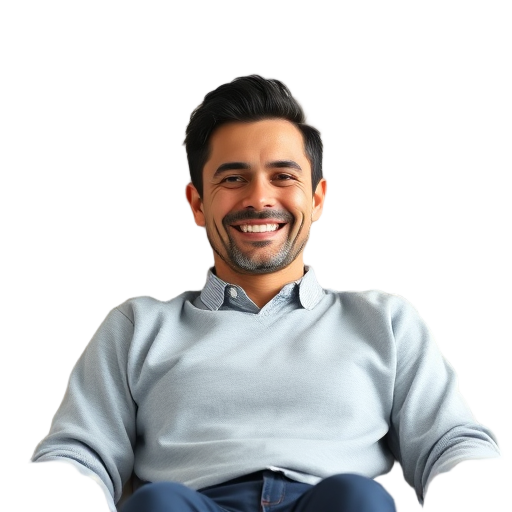 A person smiling to the camera with a white background looking like