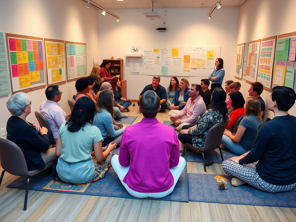 Een workshop met diverse deelnemers in discussie.